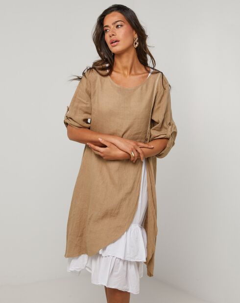 Catherine camelfarbenes Kleid aus 100% Leinen