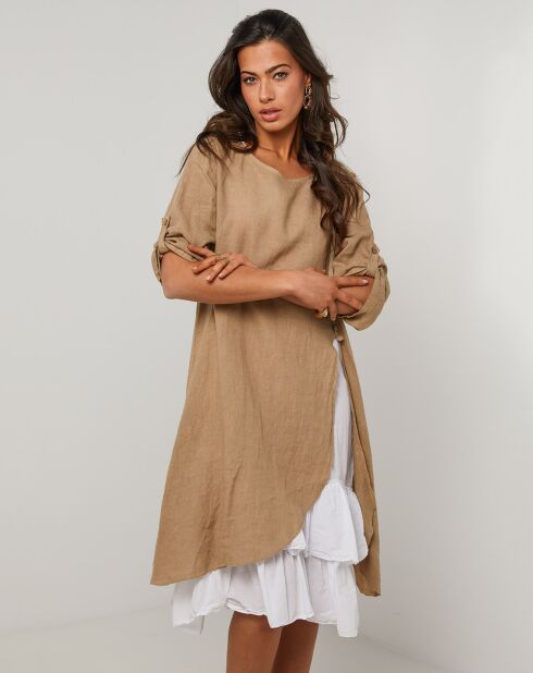 Catherine camelfarbenes Kleid aus 100% Leinen