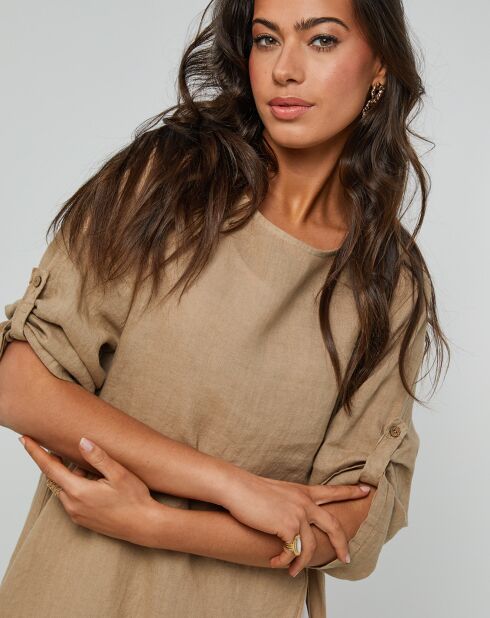 Catherine camelfarbenes Kleid aus 100% Leinen