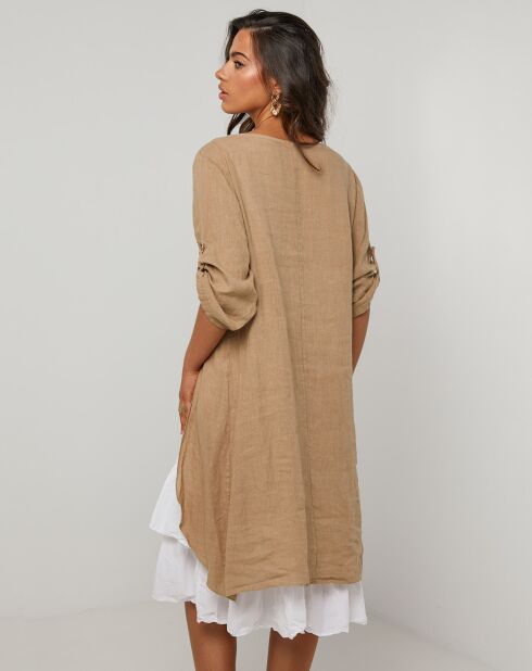 Catherine camelfarbenes Kleid aus 100% Leinen