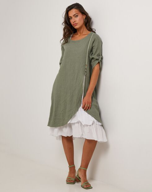 Khakigrünes Kleid Catherine aus 100% Leinen