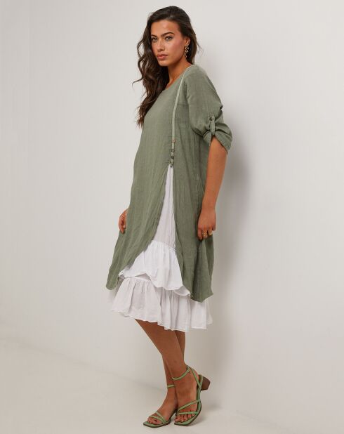 Khakigrünes Kleid Catherine aus 100% Leinen