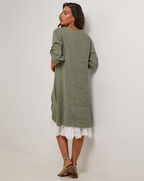 Khakigrünes Kleid Catherine aus 100% Leinen