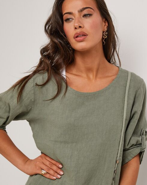 Khakigrünes Kleid Catherine aus 100% Leinen