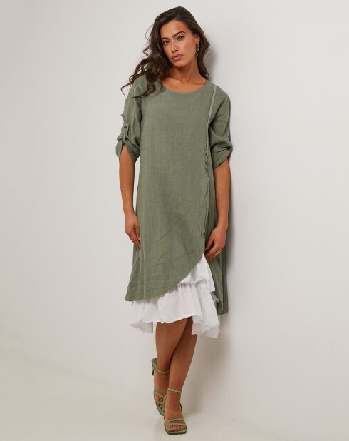 Khakigrünes Kleid Catherine aus 100% Leinen