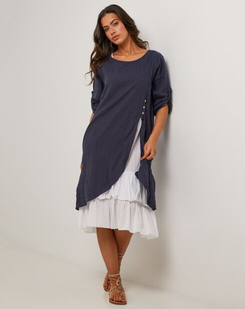 Marineblaues Kleid Catherine aus 100% Leinen