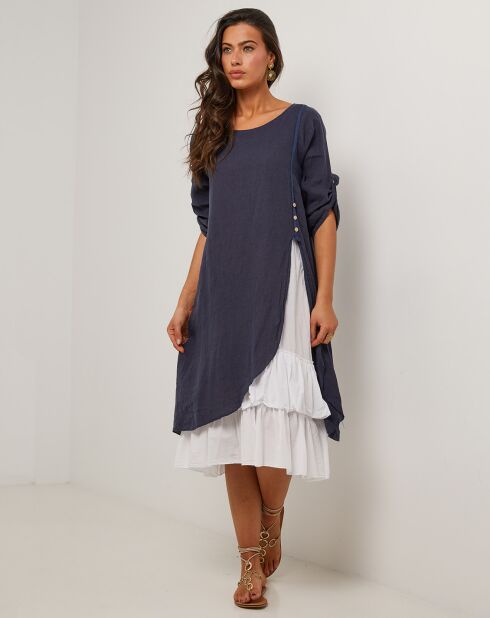 Robe 100% Lin Catherine bleu marine