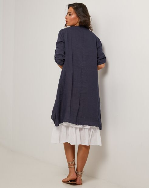 Marineblaues Kleid Catherine aus 100% Leinen