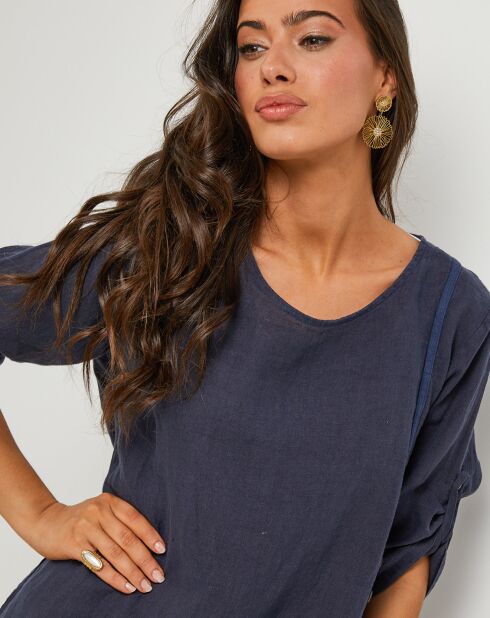 Marineblaues Kleid Catherine aus 100% Leinen