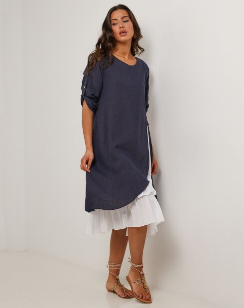 Robe 100% Lin Catherine bleu marine