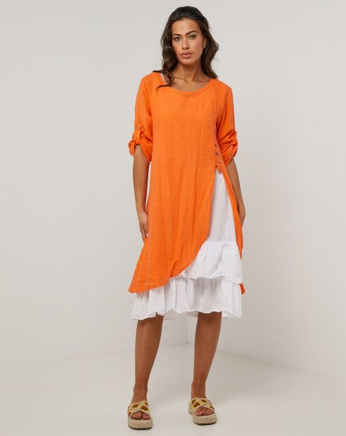 Catherine orangefarbenes Kleid aus 100% Leinen