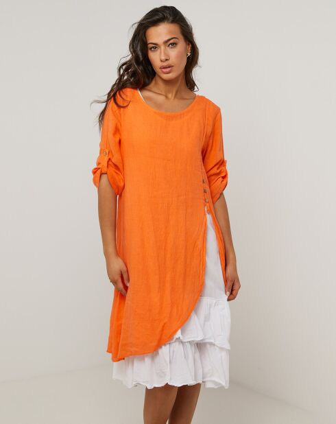 Catherine orangefarbenes Kleid aus 100% Leinen