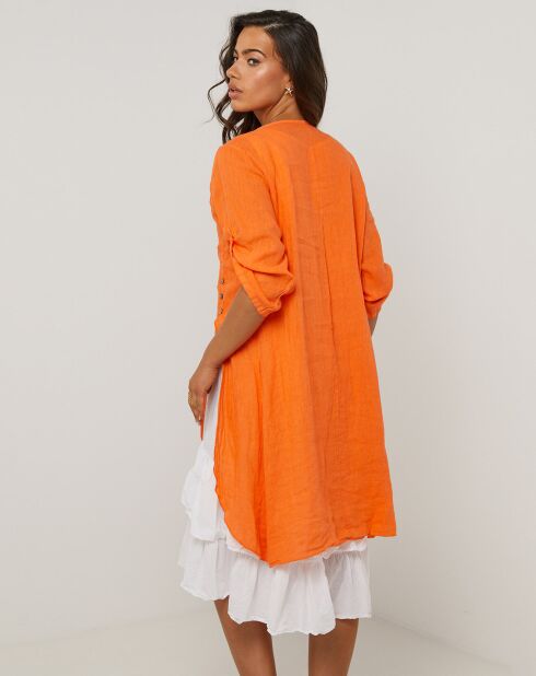 Catherine orangefarbenes Kleid aus 100% Leinen