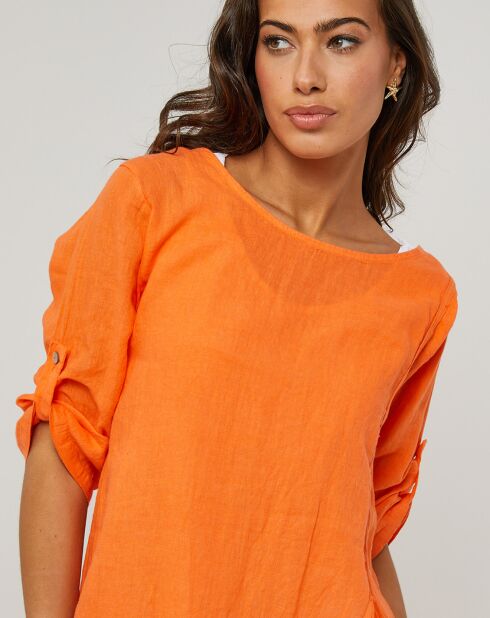 Catherine orangefarbenes Kleid aus 100% Leinen