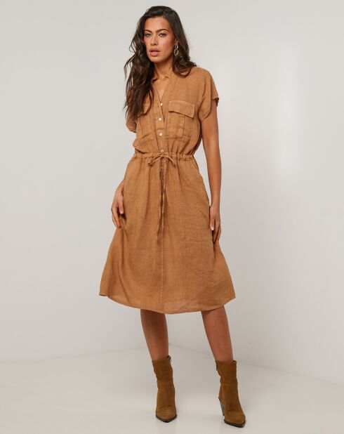Alix camelfarbenes Kleid aus 100% Leinen