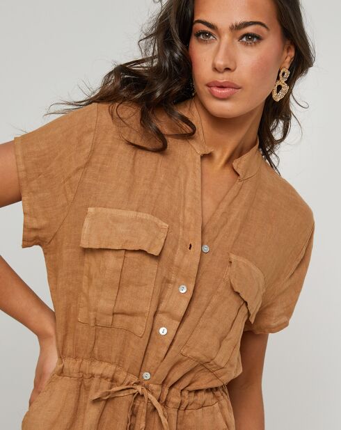 Alix camelfarbenes Kleid aus 100% Leinen