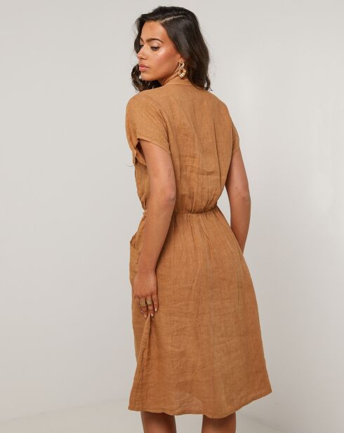 Alix camelfarbenes Kleid aus 100% Leinen