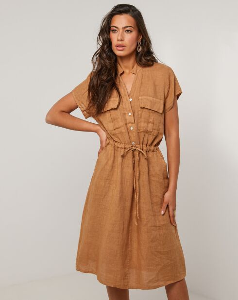 Alix camelfarbenes Kleid aus 100% Leinen