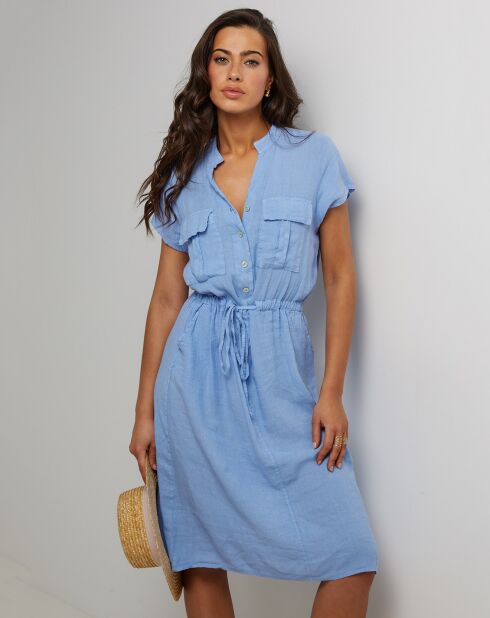 Indigoblaues Kleid aus 100% Leinen Alix