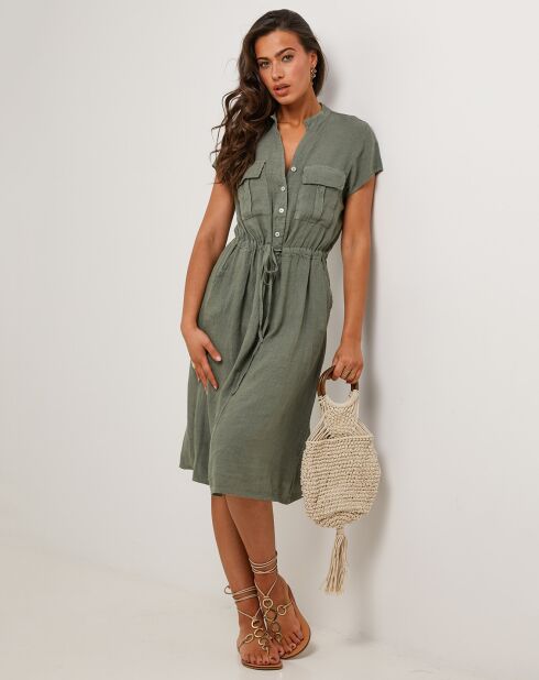 Alix khakigrünes Kleid aus 100% Leinen