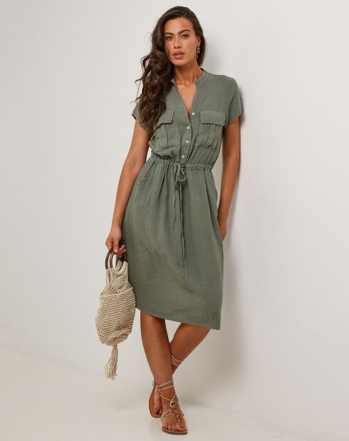 Alix khakigrünes Kleid aus 100% Leinen