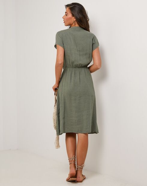 Alix khakigrünes Kleid aus 100% Leinen