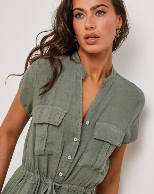 Alix khakigrünes Kleid aus 100% Leinen