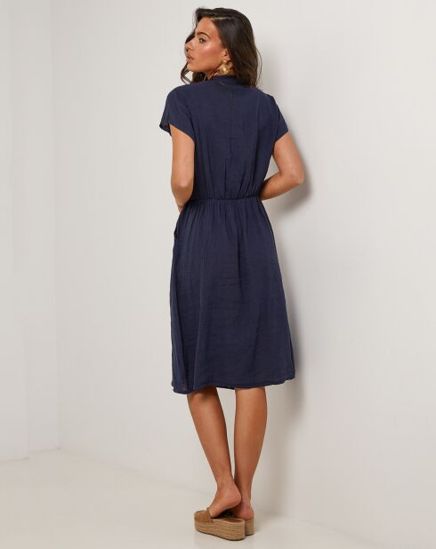 Marineblaues Kleid Alix aus 100% Leinen