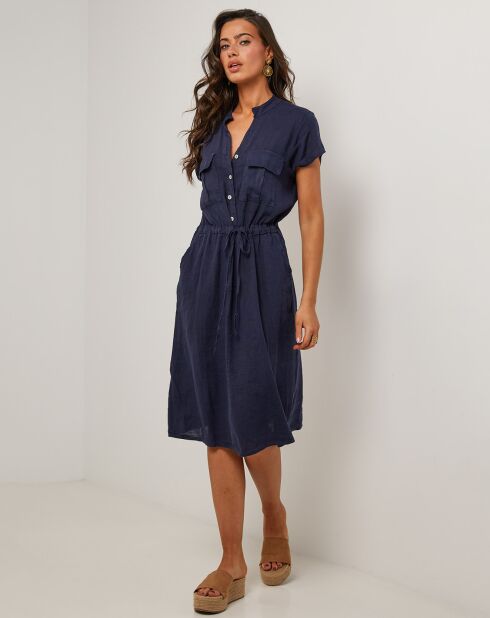 Marineblaues Kleid Alix aus 100% Leinen