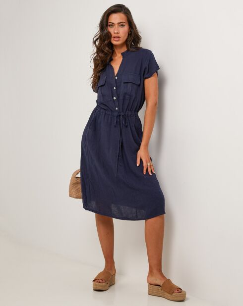 Marineblaues Kleid Alix aus 100% Leinen