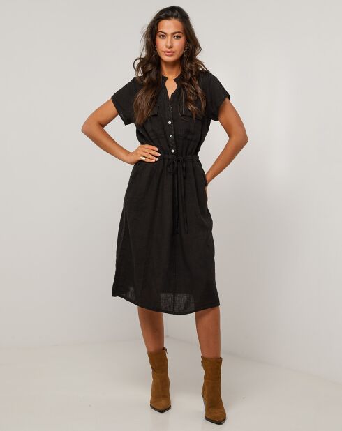 Schwarzes Kleid Alix aus 100% Leinen