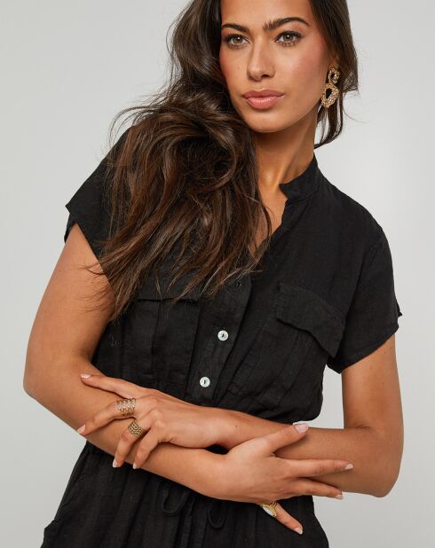 Schwarzes Kleid Alix aus 100% Leinen