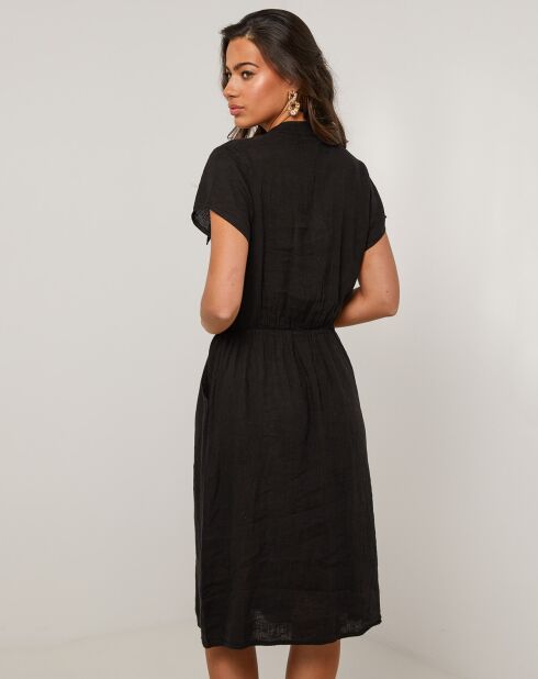 Schwarzes Kleid Alix aus 100% Leinen