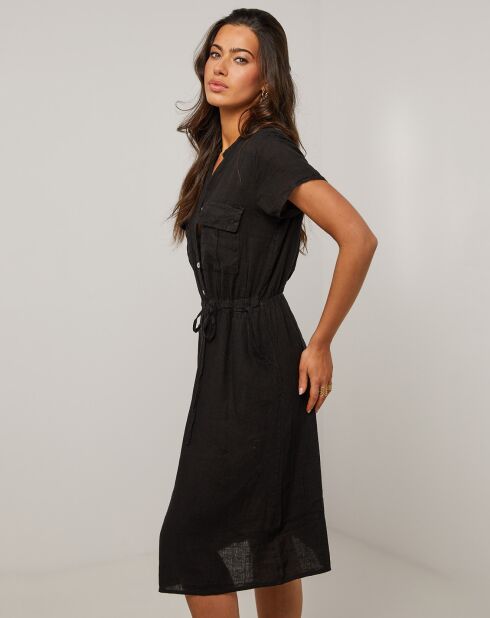 Schwarzes Kleid Alix aus 100% Leinen