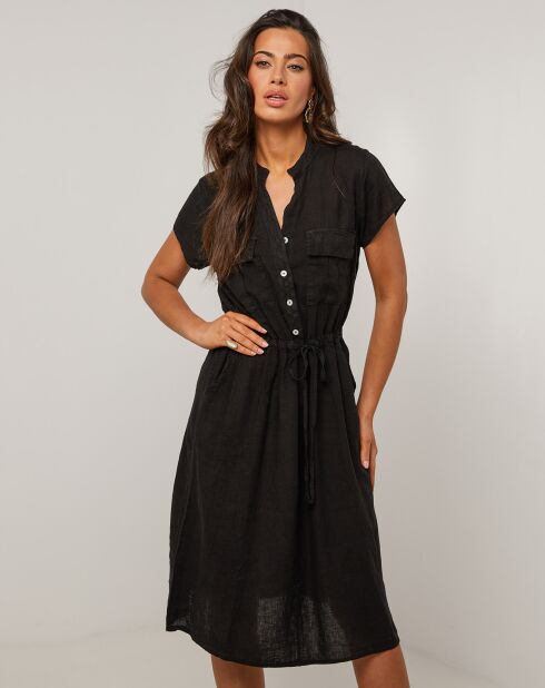 Schwarzes Kleid Alix aus 100% Leinen