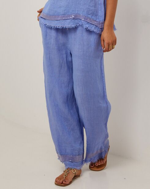 Pantalon 100% Lin Laura bleu indigo