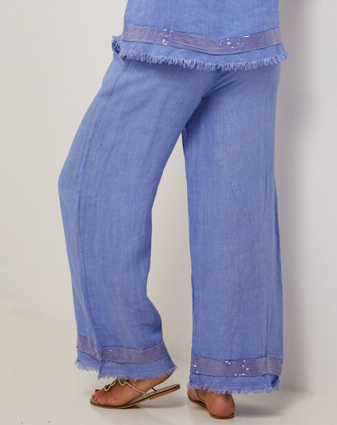 Pantalon 100% Lin Laura bleu indigo