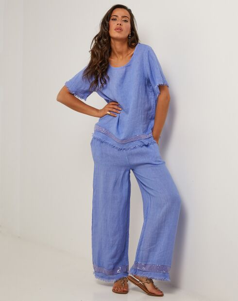 Pantalon 100% Lin Laura bleu indigo