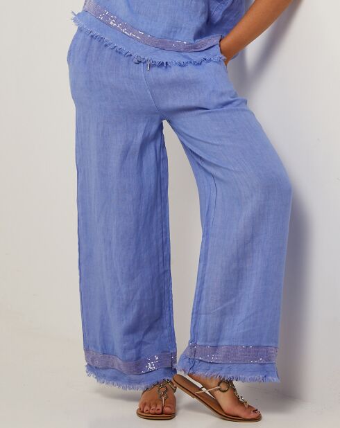 Pantalon 100% Lin Laura bleu indigo