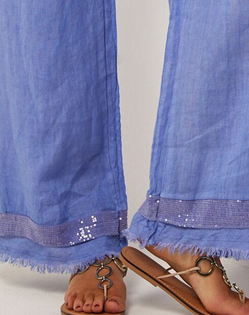 Pantalon 100% Lin Laura bleu indigo