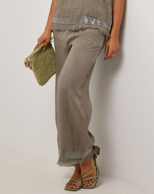 Pantalon 100% Lin Laura taupe