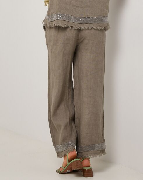 Laura taupe broek van 100% linnen