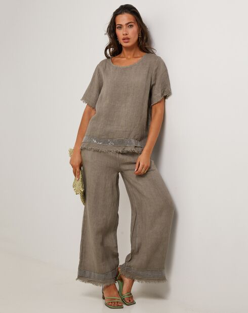 Laura taupe broek van 100% linnen