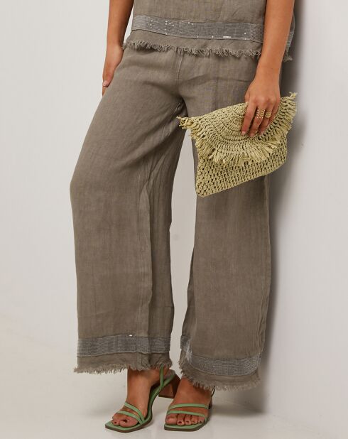 Laura taupe broek van 100% linnen