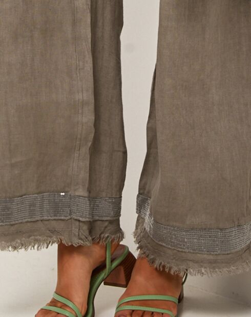 Laura taupe broek van 100% linnen