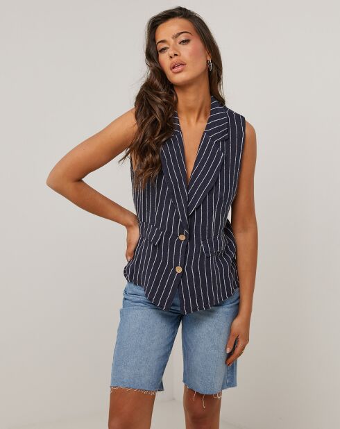 Marineblauwe jas van 100% linnen Elise