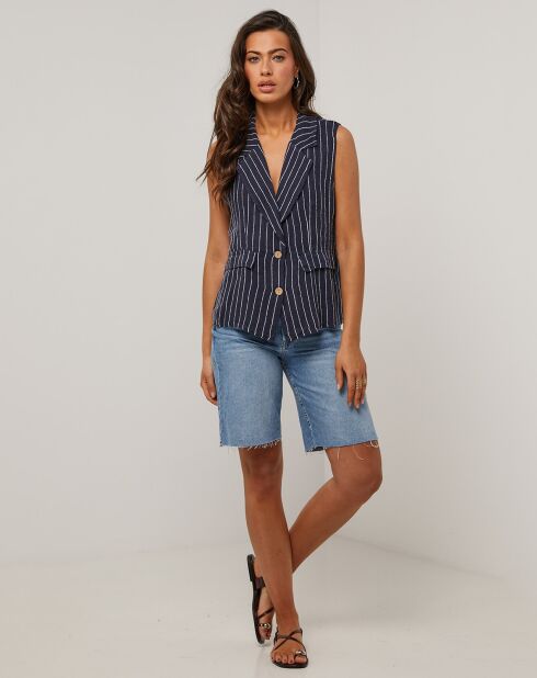 Marineblauwe jas van 100% linnen Elise