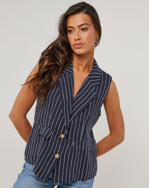 Marineblauwe jas van 100% linnen Elise