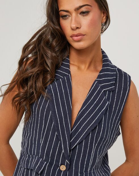 Marineblauwe jas van 100% linnen Elise