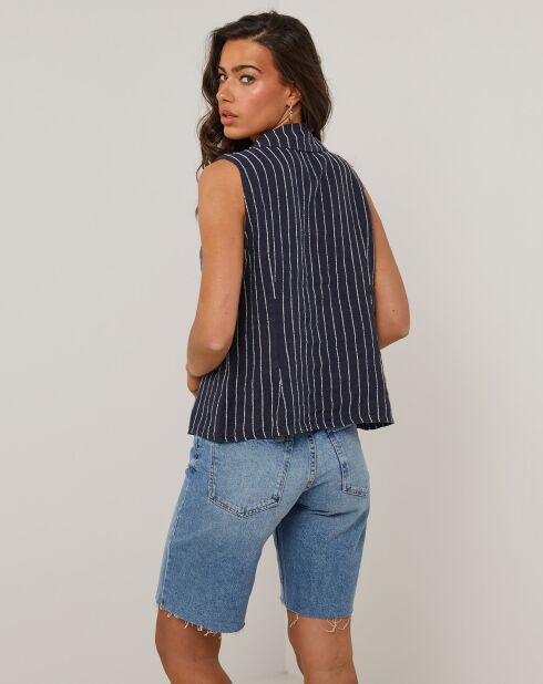 Marineblauwe jas van 100% linnen Elise